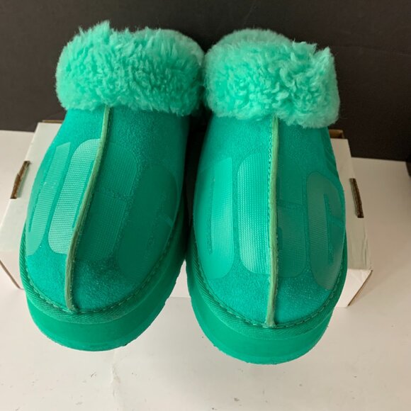 UGG DISQUETTE SCATTER GRAPHIC SLIPPER SIZE US 8 EMERALD GREEN PLATFORM SHOE - Picture 4 of 10